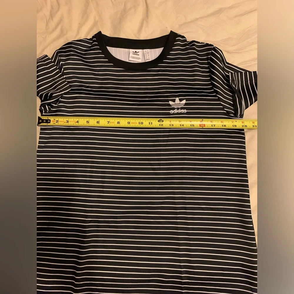 ✨⚡️💥Adidas Trefoil Originals Satin Black White Striped Tee Dress - Picture 4 of 15